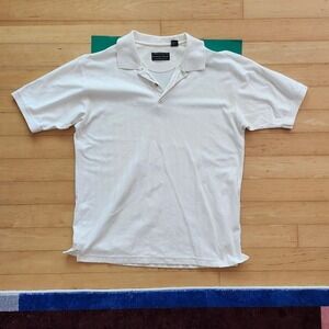 Preswick & Moore Mens Cream Herringbone Cotton Short Sleeve Polo Shirt Medium